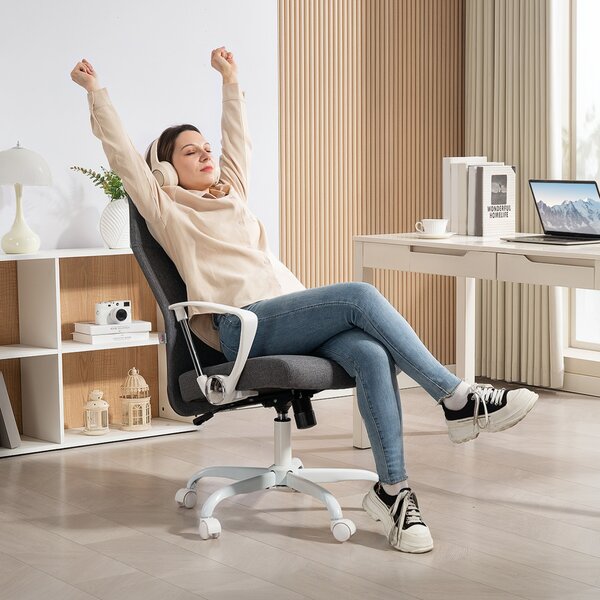 HOMCOM Fabric High Back Office Chair with Adjustable Height, Scratch-Resistant Treatment, Grey Aosom UK