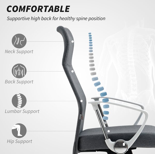 HOMCOM Fabric High Back Office Chair with Adjustable Height, Scratch-Resistant Treatment, Grey Aosom UK