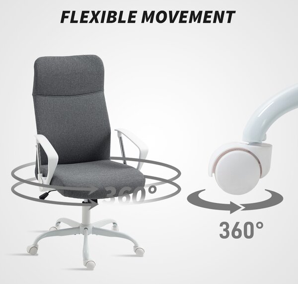 HOMCOM Fabric High Back Office Chair with Adjustable Height, Scratch-Resistant Treatment, Grey Aosom UK