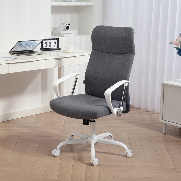 HOMCOM Fabric High Back Office Chair with Adjustable Height, Scratch-Resistant Treatment, Grey Aosom UK