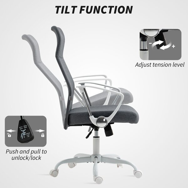HOMCOM Fabric High Back Office Chair with Adjustable Height, Scratch-Resistant Treatment, Grey Aosom UK