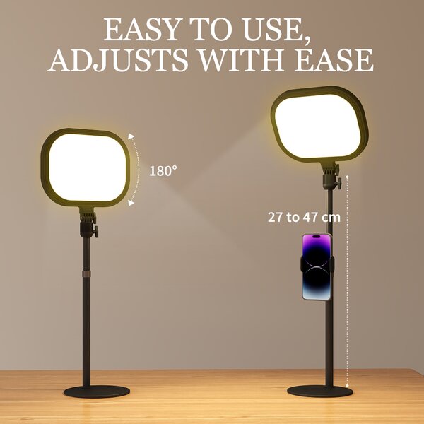 HOMCOM Selfie Light for Video Conference Lighting, Dimmable Desk Lamp with Stand Phone Holder, 5 Colour Modes & 10 Brightness Levels, Memory Function for Home Office, Recording, Video Calls, Black