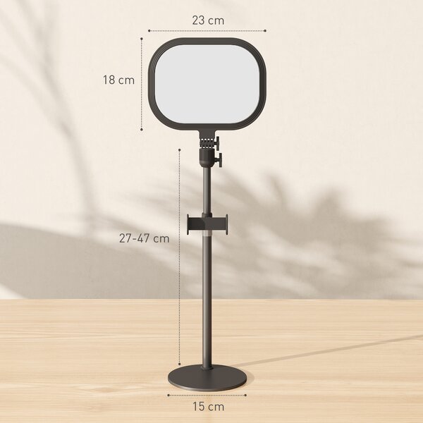 HOMCOM Selfie Light for Video Conference Lighting, Dimmable Desk Lamp with Stand Phone Holder, 5 Colour Modes & 10 Brightness Levels, Memory Function for Home Office, Recording, Video Calls, Black