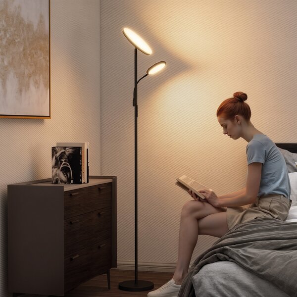 HOMCOM Mother and Child Uplighter Floor Lamp for Living Room, Stepless Dimmable Standing Lamp with 4 Scene Modes, 2700K-6500K Colour Temperature, 4 Brightness Levels, Remote & Touch Control, Black