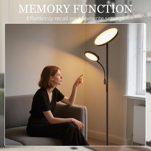 HOMCOM Mother and Child Uplighter Floor Lamp for Living Room, Stepless Dimmable Standing Lamp with 4 Scene Modes, 2700K-6500K Colour Temperature, 4 Brightness Levels, Remote & Touch Control, Black