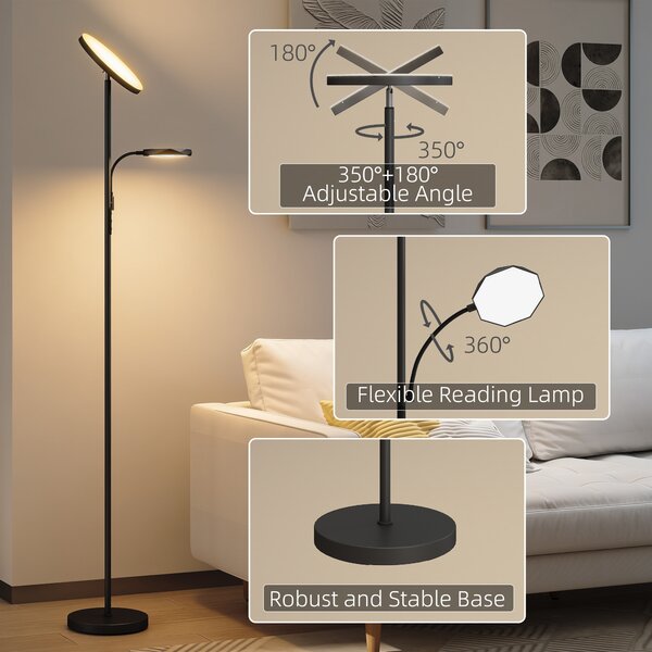 HOMCOM Mother and Child Uplighter Floor Lamp for Living Room, Stepless Dimmable Standing Lamp with 4 Scene Modes, 2700K-6500K Colour Temperature, 4 Brightness Levels, Remote & Touch Control, Black