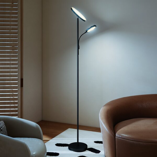 HOMCOM Mother and Child Uplighter Floor Lamp for Living Room, Stepless Dimmable Standing Lamp with 4 Scene Modes, 2700K-6500K Colour Temperature, 4 Brightness Levels, Remote & Touch Control, Black