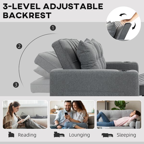 HOMCOM Two-Seater Pull-Out Sofa Bed, Cat Scratch Resistant, Charcoal Grey Aosom UK