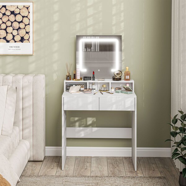 HOMCOM Dressing Table with Mirror and LED Lights, Vanity Table with Drawers, Compartments, Colour Lighting for Women and Girls, White Aosom UK