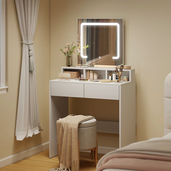 HOMCOM Dressing Table with Mirror and LED Lights, Vanity Table with Drawers, Compartments, Colour Lighting for Women and Girls, White Aosom UK