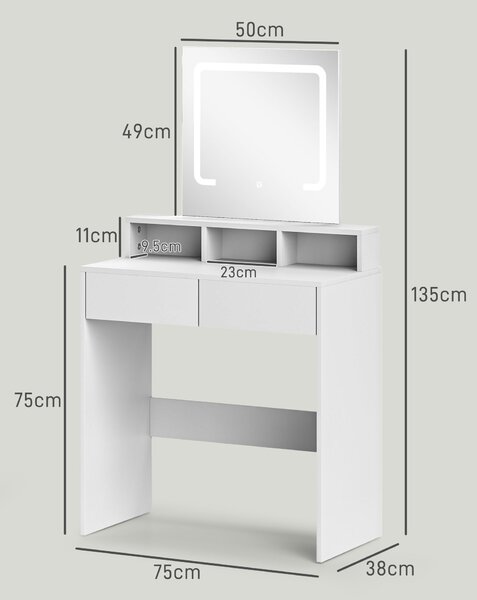 HOMCOM Dressing Table with Mirror and LED Lights, Vanity Table with Drawers, Compartments, Colour Lighting for Women and Girls, White Aosom UK