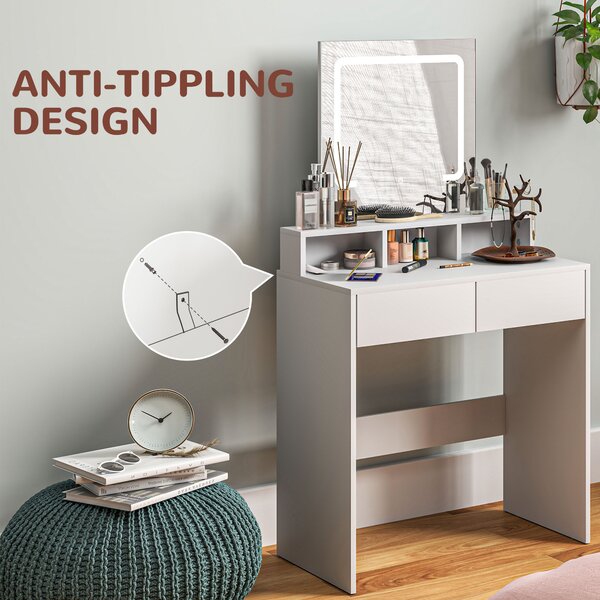 HOMCOM Dressing Table with Mirror and LED Lights, Vanity Table with Drawers, Compartments, Colour Lighting for Women and Girls, White Aosom UK