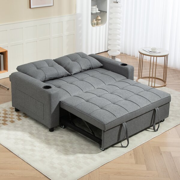 HOMCOM Two-Seater Pull-Out Sofa Bed, Cat Scratch Resistant, Charcoal Grey Aosom UK