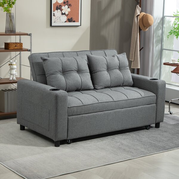 HOMCOM Two-Seater Pull-Out Sofa Bed, Cat Scratch Resistant, Charcoal Grey Aosom UK