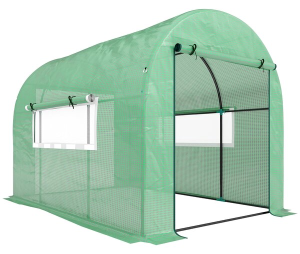 Outsunny 300 x 200cm Walk-In Polytunnel Greenhouse - Green