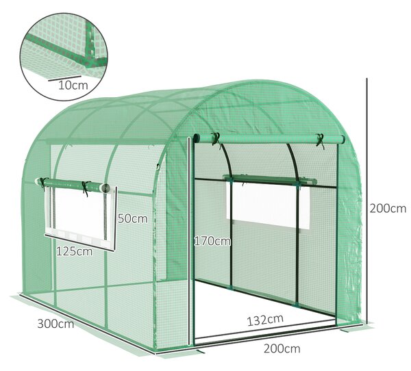 Outsunny 300 x 200cm Walk-In Polytunnel Greenhouse - Green