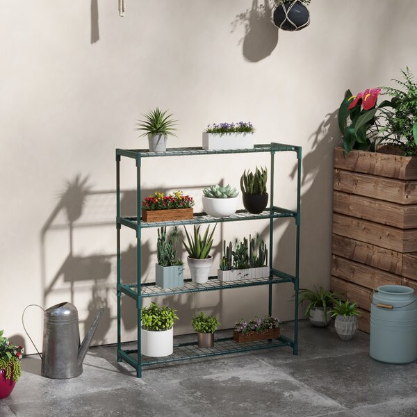 Outsunny Four-Tier Steel Plant Shelf - Black Aosom UK