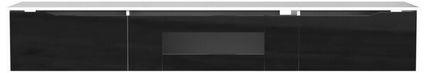 Black TV Unit with High Gloss and Color Changing LED Lights, TV Sideboard with 3 Storage Space, for Bedroom, 180L x 35W x 30H cm, Black Aosom.UK