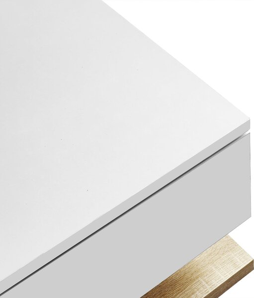 Rectangular Cocktail Table with Glass Top and LED Lights, Coffee Table with Drawer for Living Room, 105L x 55W x 32.5H cm, White+Natural Aosom.UK