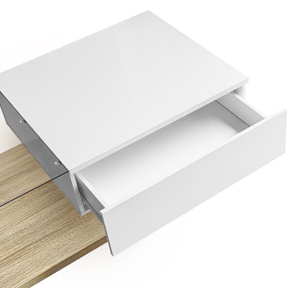 Rectangular Cocktail Table with Glass Top and LED Lights, Coffee Table with Drawer for Living Room, 105L x 55W x 32.5H cm, White+Natural Aosom.UK