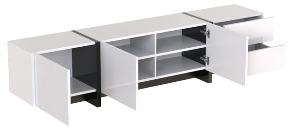 High-Gloss Modern TV Cabinet with Doors and Drawers, Entertainment Center with Storage, Black and White Design, 190x35x45 cm, White Aosom.UK