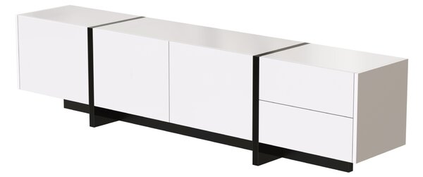High-Gloss Modern TV Cabinet with Doors and Drawers, Entertainment Center with Storage, Black and White Design, 190x35x45 cm, White Aosom.UK