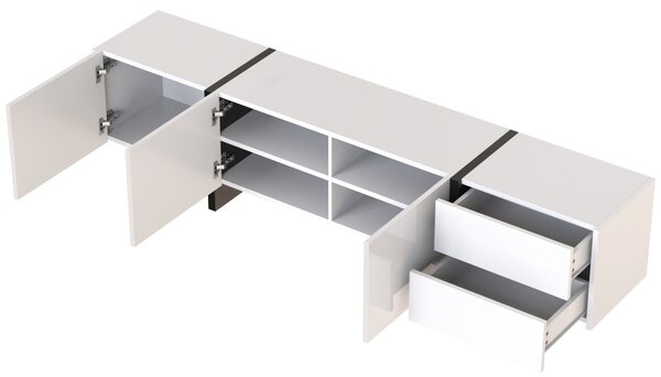 High-Gloss Modern TV Cabinet with Doors and Drawers, Entertainment Center with Storage, Black and White Design, 190x35x45 cm, White Aosom.UK