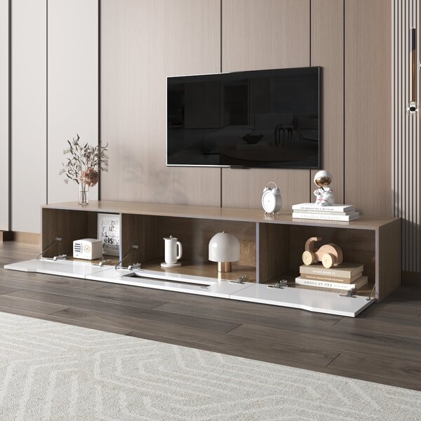 White TV Cabinet with High Gloss and Color Changing LED Lights, Media Unit with Storage for Living Room, Bedroom, 180x35x30 cm, White Aosom.UK