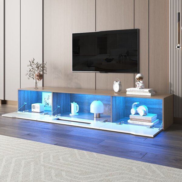 White TV Cabinet with High Gloss and Color Changing LED Lights, Media Unit with Storage for Living Room, Bedroom, 180x35x30 cm, White Aosom.UK
