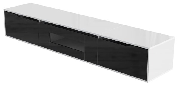 Black TV Unit with High Gloss and Color Changing LED Lights, TV Sideboard with 3 Storage Space, for Bedroom, 180L x 35W x 30H cm, Black Aosom.UK