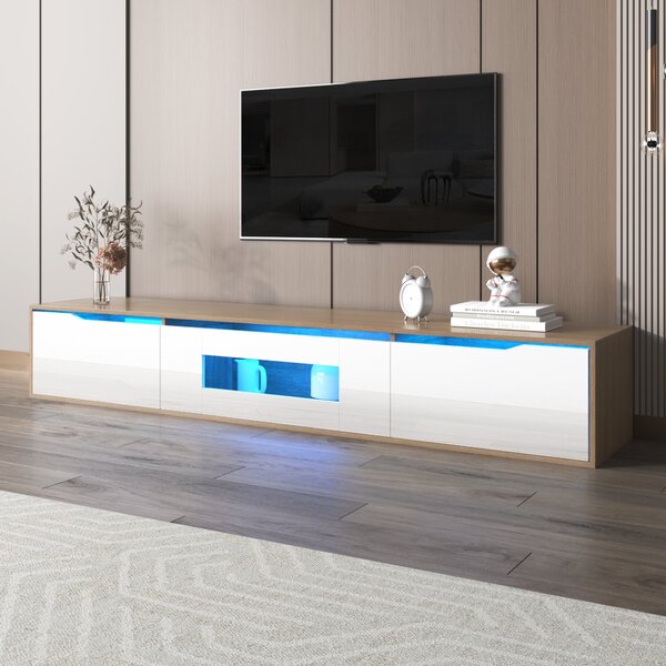 White TV Cabinet with High Gloss and Color Changing LED Lights, Media Unit with Storage for Living Room, Bedroom, 180x35x30 cm, White Aosom.UK