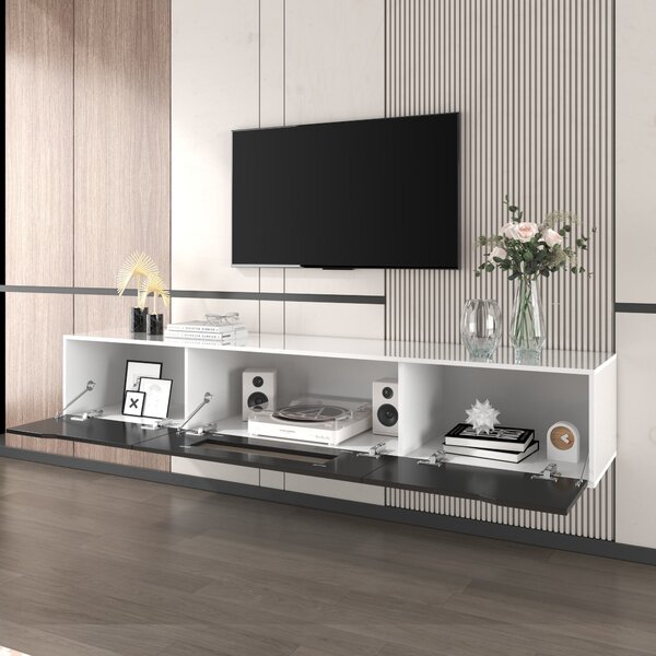 Black TV Unit with High Gloss and Color Changing LED Lights, TV Sideboard with 3 Storage Space, for Bedroom, 180L x 35W x 30H cm, Black Aosom.UK