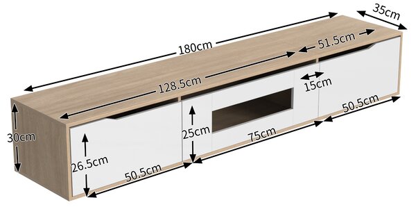 White TV Cabinet with High Gloss and Color Changing LED Lights, Media Unit with Storage for Living Room, Bedroom, 180x35x30 cm, White Aosom.UK