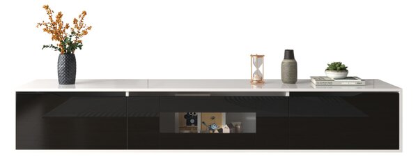 Black TV Unit with High Gloss and Color Changing LED Lights, TV Sideboard with 3 Storage Space, for Bedroom, 180L x 35W x 30H cm, Black Aosom.UK
