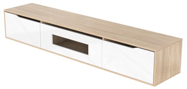 White TV Cabinet with High Gloss and Color Changing LED Lights, Media Unit with Storage for Living Room, Bedroom, 180x35x30 cm, White Aosom.UK