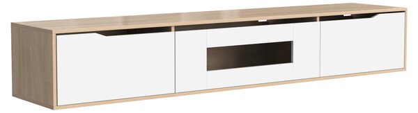 White TV Cabinet with High Gloss and Color Changing LED Lights, Media Unit with Storage for Living Room, Bedroom, 180x35x30 cm, White Aosom.UK