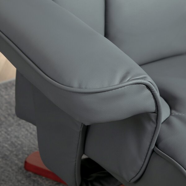 HOMCOM Leather Recliner Chair wirh Footstool, High Back, Armrests, Bent Wood Base, Rocking Function, Grey Aosom UK