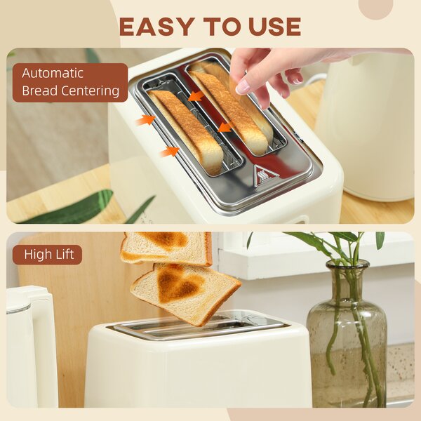 HOMCOM Digital Kettle and Toaster Set, 1.5L 3000W Fast Boil Kettle, 2 Slice Toaster Kitchen Set with 7 Level Browning Controls, Defrost, Reheat, Keep Warm, Crumb Tray and LED Touch Display, Beige