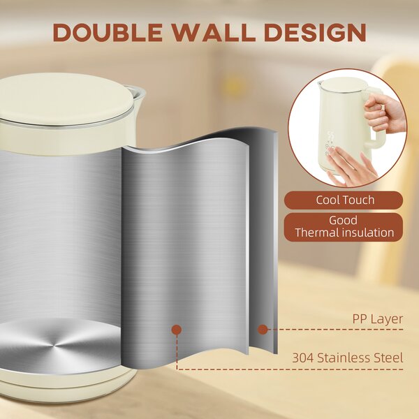 HOMCOM Digital Kettle and Toaster Set, 1.5L 3000W Fast Boil Kettle, 2 Slice Toaster Kitchen Set with 7 Level Browning Controls, Defrost, Reheat, Keep Warm, Crumb Tray and LED Touch Display, Beige