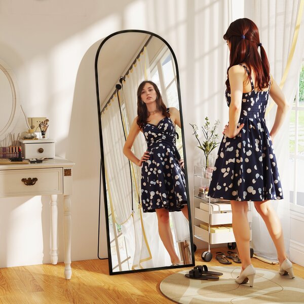 HOMCOM 165cm Aluminium Frame Standing Mirror - Black