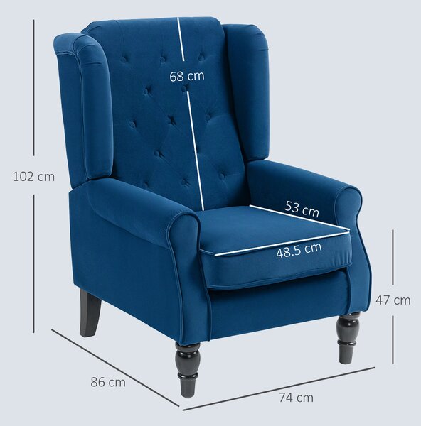 HOMCOM Wingback Accent Chair, Retro Upholstered Button Tufted Occasional Chair for Living Room and Bedroom, Blue