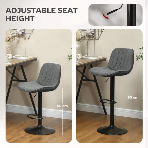 HOMCOM Bar Stools Set of 2, Height Adjustable Swivel Barstools with Backrest and Anti-Cat-Scratch Material for Kitchen, Breakfast Counter, Charcoal Grey