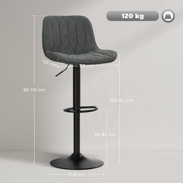 HOMCOM Bar Stools Set of 2, Height Adjustable Swivel Barstools with Backrest and Anti-Cat-Scratch Material for Kitchen, Breakfast Counter, Charcoal Grey