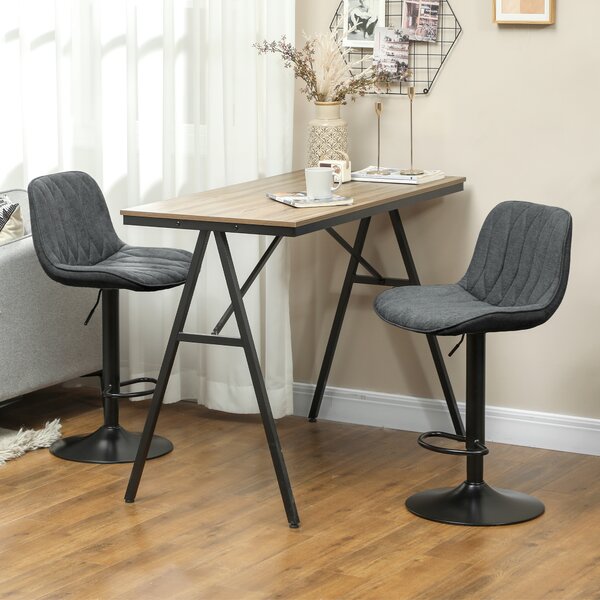 HOMCOM Bar Stools Set of 2, Height Adjustable Swivel Barstools with Backrest and Anti-Cat-Scratch Material for Kitchen, Breakfast Counter, Charcoal Grey