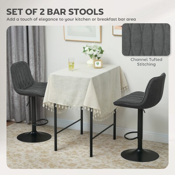 HOMCOM Bar Stools Set of 2, Height Adjustable Swivel Barstools with Backrest and Anti-Cat-Scratch Material for Kitchen, Breakfast Counter, Charcoal Grey