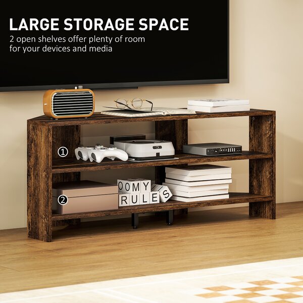 HOMCOM Corner TV Stand with 2 Open Shelves for 47 Inch TV - Rustic Brown