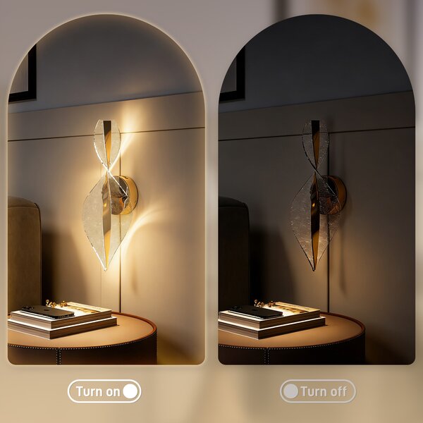 HOMCOM Led Wall Lamp 2 Pack, 13W Modern Indoor Spiral Wall Light, Colour Temperature Adjustable 3000K/4000K/6500K, for Bedroom, Living Room, Hallway, Stairs, Gold Tone