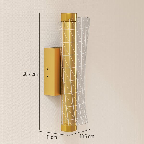 HOMCOM Led Wall Lamp 2 Pack, 9W Modern Indoor Geometric Mesh Wall Light, Colour Temperature Adjustable 3000K/4000K/6500K for Bedroom, Living Room, Hallway, Stairs, Gold Tone