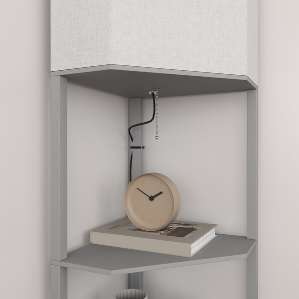HOMCOM Corner Floor Lamp with Shelves, Tall Standing Lamps for Living Room, with Pull Chain Switch Bulb not Included, Grey Aosom UK