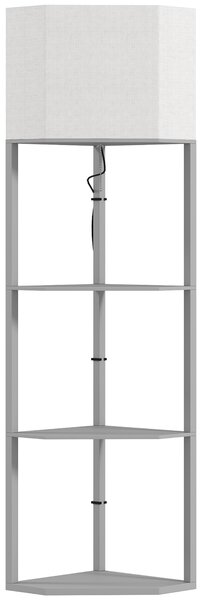 HOMCOM Corner Floor Lamp with Shelves, Tall Standing Lamps for Living Room, with Pull Chain Switch Bulb not Included, Grey Aosom UK